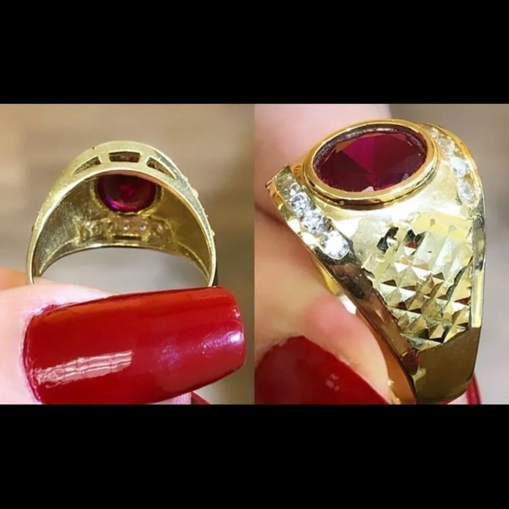 Large 17mm 14K Solid men’s Birth stone Ruby January CZ Ring